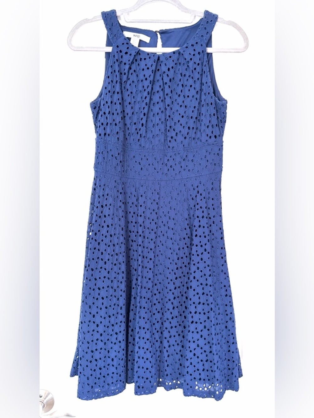 Sleeveless Perforated Midi Dress in Blue